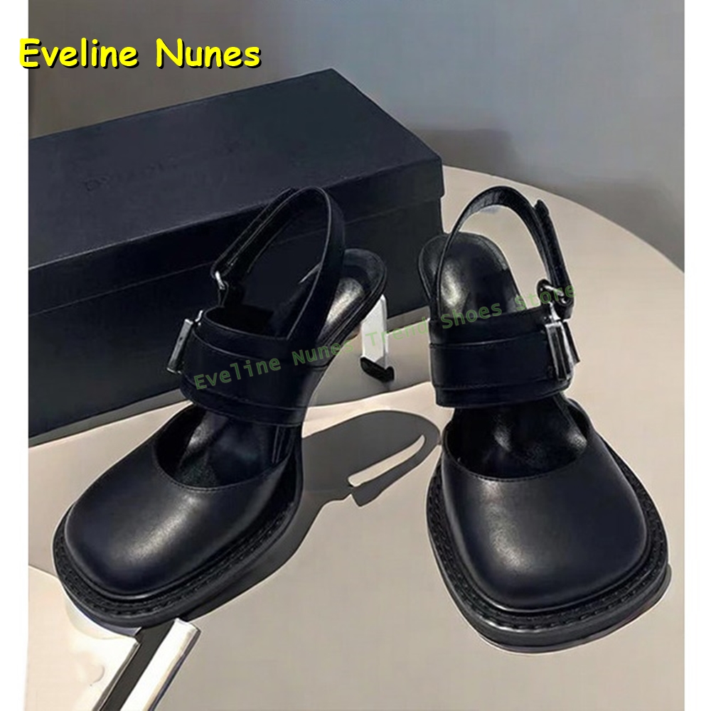 Mule Slip On - Kadın Siyah Kare Burunlu Tokalı Slingback