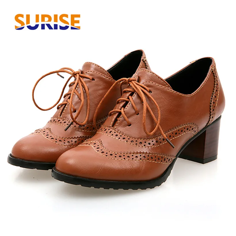 Oxford Lace Up Women - İngiliz Kadın Oxfords Yüksek Blok Topuklu