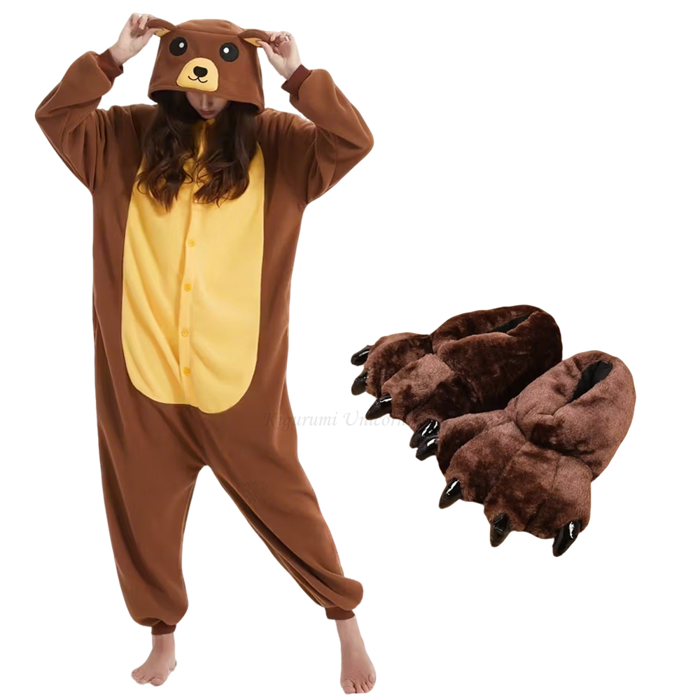 Women Shoes Xxl - Yetişkin Hayvan Kahverengi Ayı Kigurumi Unicorn