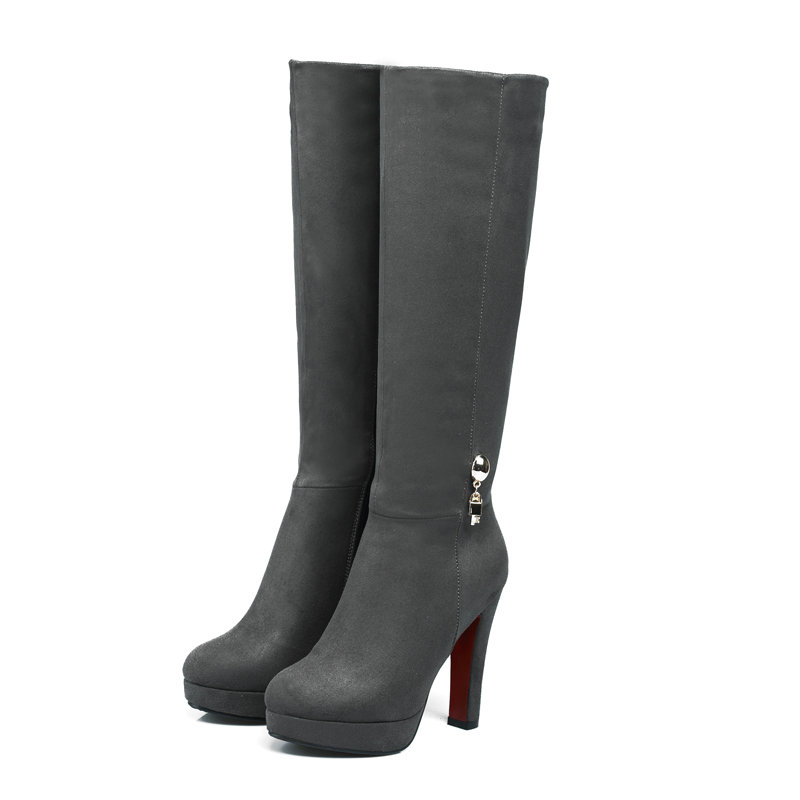 Suni Süet Nubuk Deri Bordo Gri - Knee High Boots Women incelemesi ve fiyatı