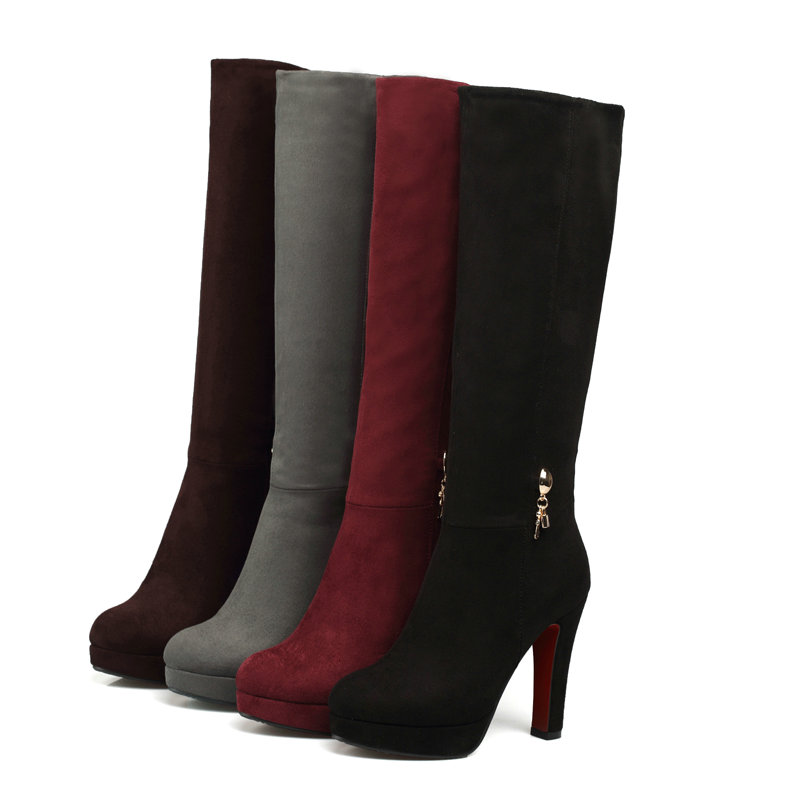 Suni Süet Nubuk Deri Bordo Gri - Knee High Boots Women incelemesi ve fiyatı
