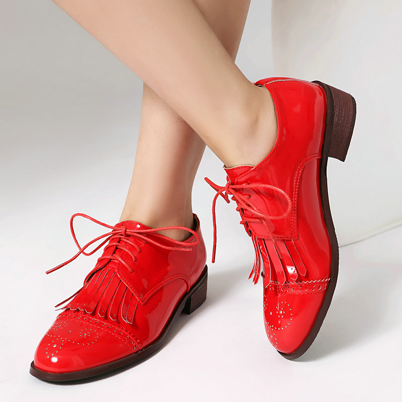 Patent PU Deri Pembe Yeşil Kır - Oxford Lace Up Women incelemesi ve fiyatı