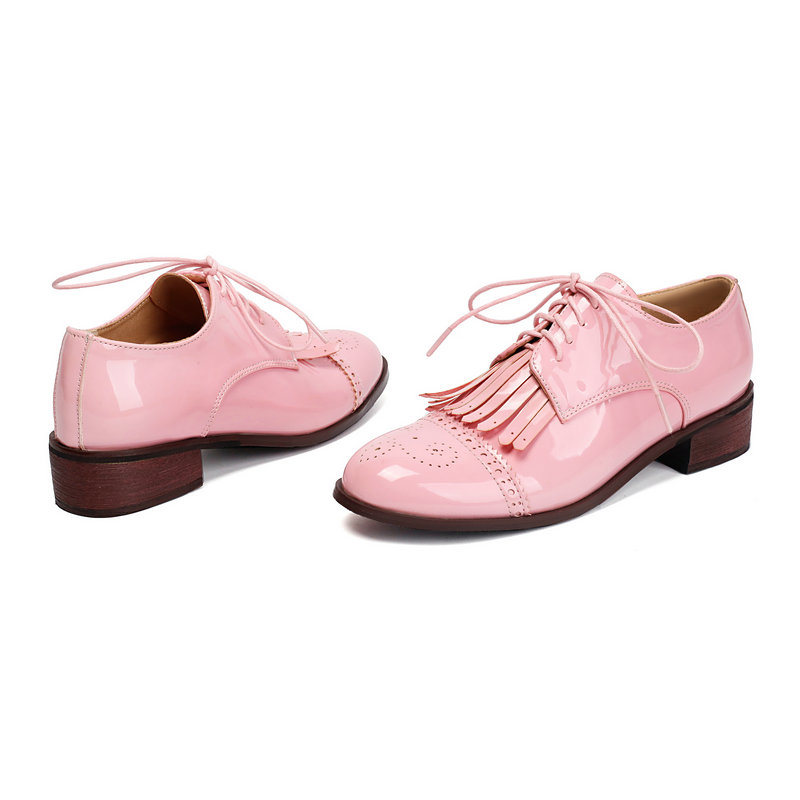 Patent PU Deri Pembe Yeşil Kır - Oxford Lace Up Women incelemesi ve fiyatı
