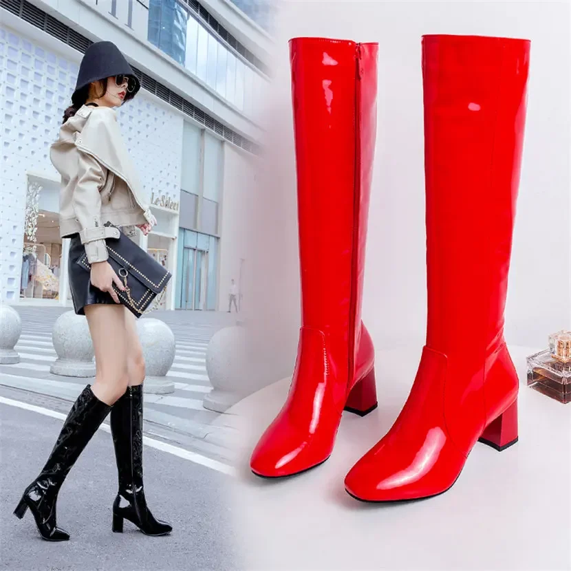 Kırmızı beyaz rugan kadın diz  - Knee High Boots Women incelemesi ve fiyatı